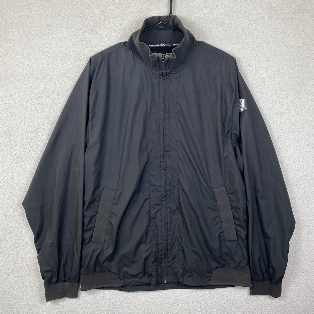 Oakley Golf Windbreaker Jacket Men's M Black Full Zip Sports Outdoors Y2K READ